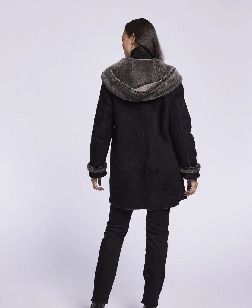 007 Reversible  hooded shearling topper