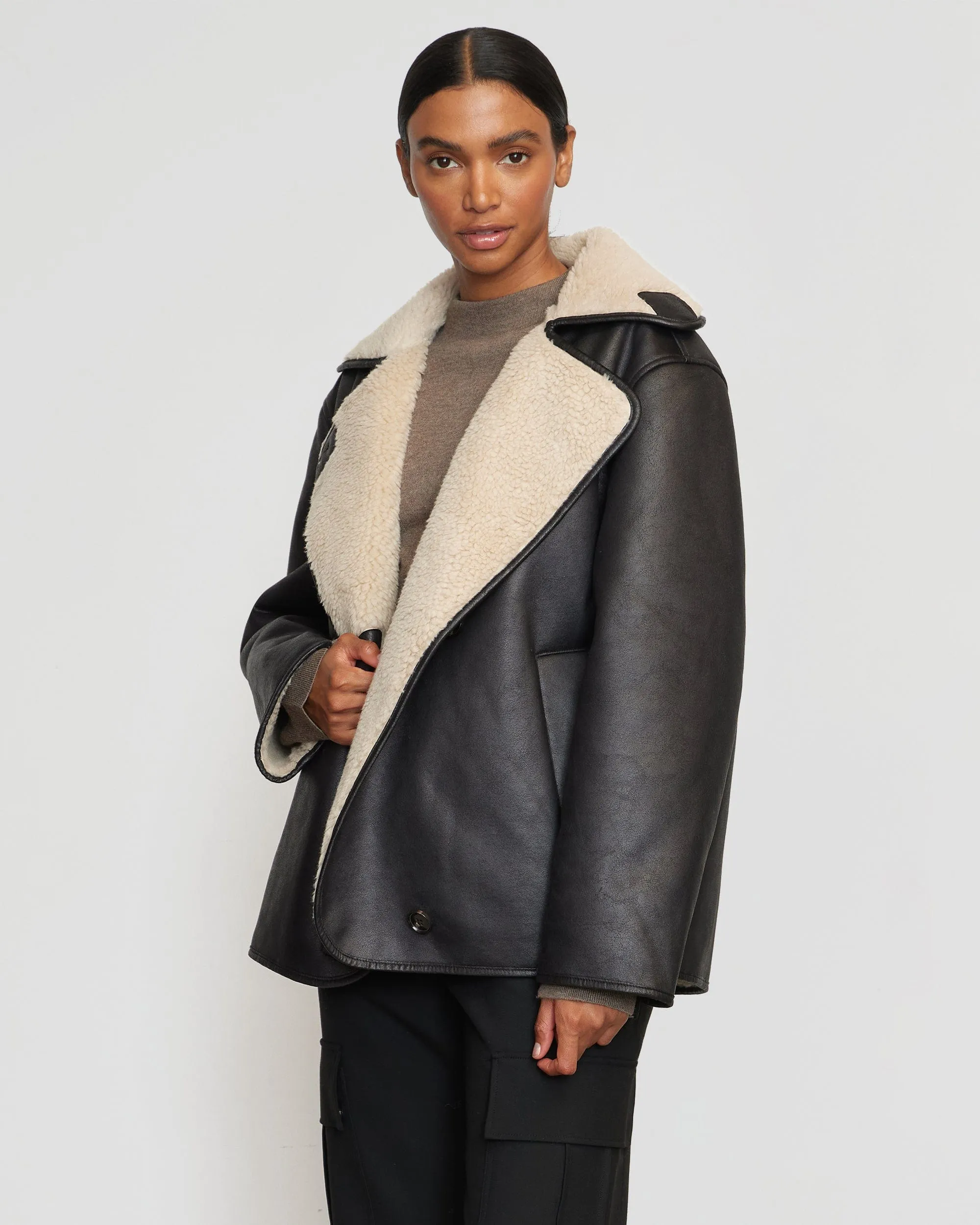 Alec Vegan Leather Shearling Coat