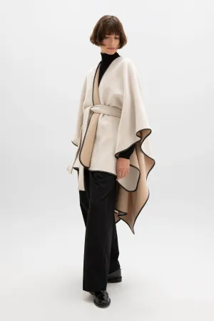 Belted Cashmere Cape with Leather Binding