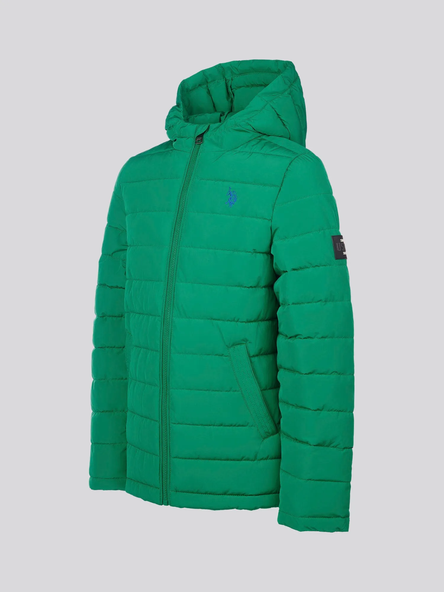 Boys Lightweight Quilt Hooded Puffer Jacket in Lush Meadow