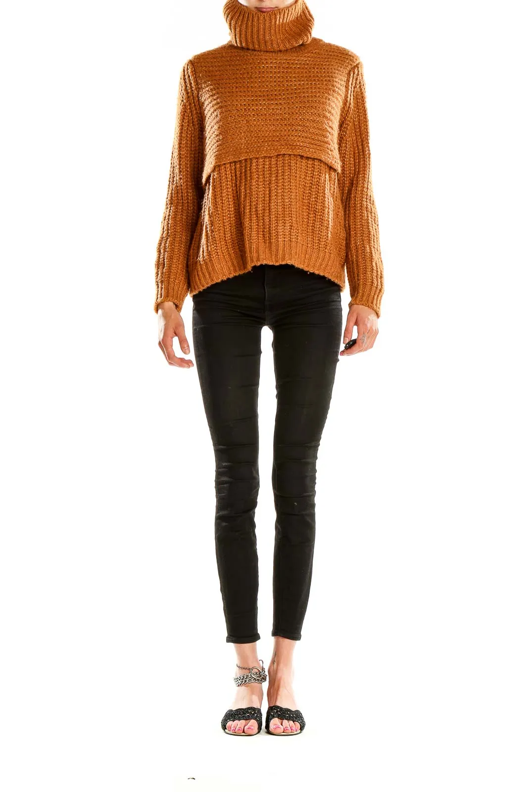 Camel Chunky Knit Turtleneck Sweater