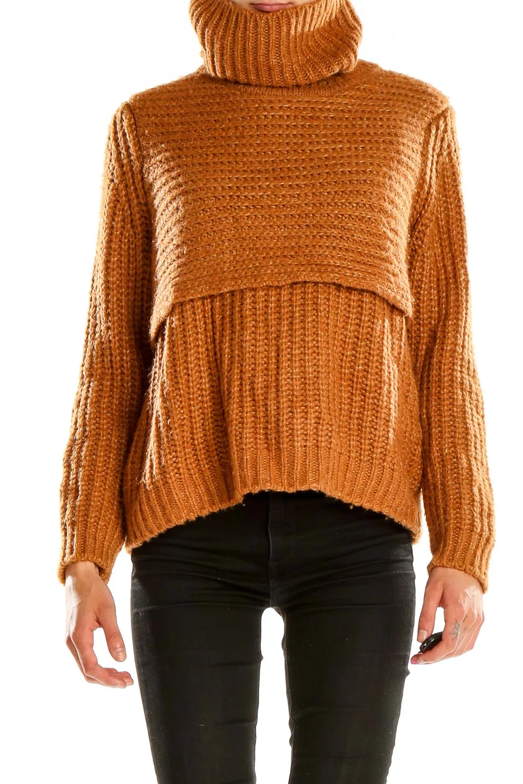 Camel Chunky Knit Turtleneck Sweater