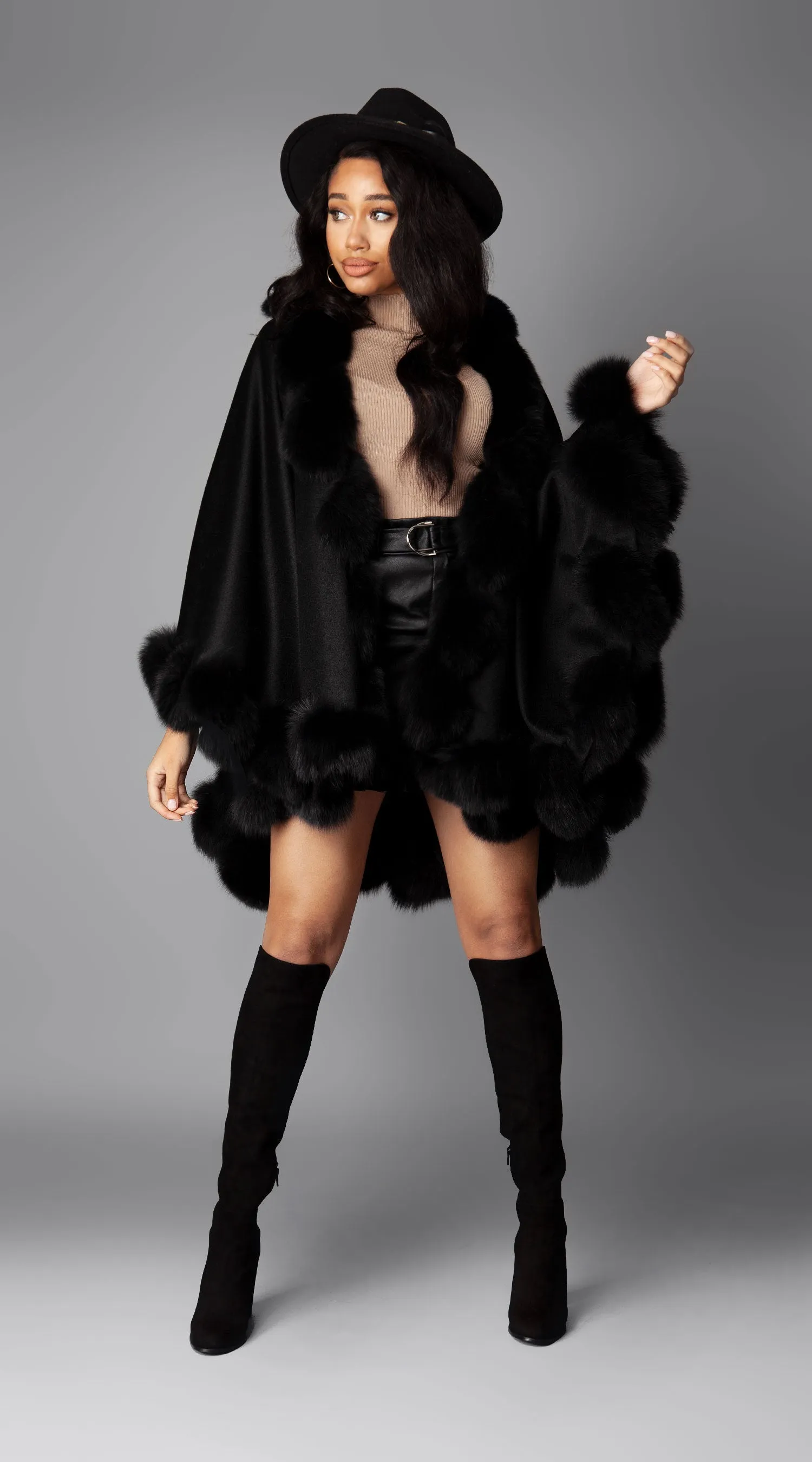 Cashmere Spiral Cape - Black