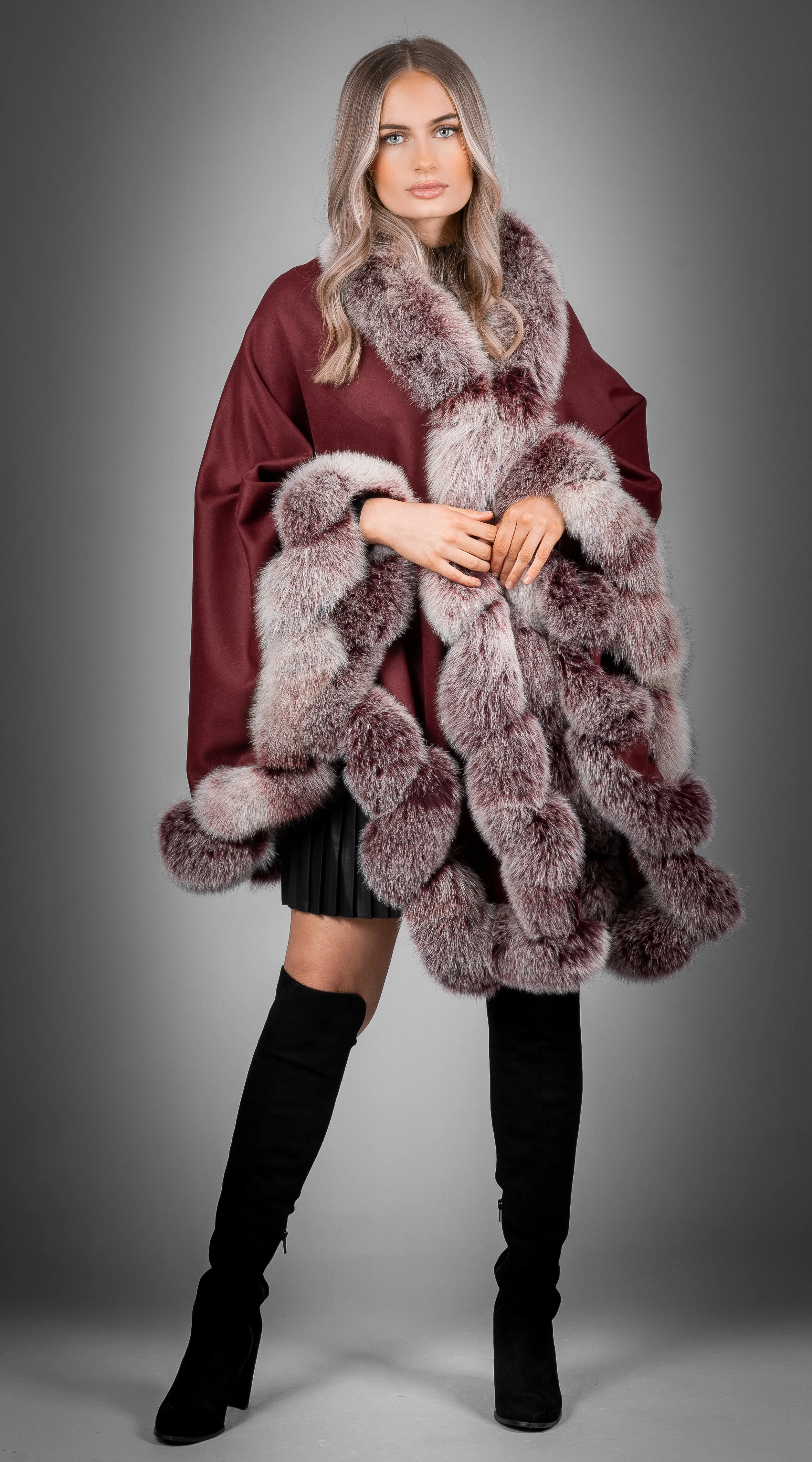 Cashmere Spiral Cape - Bordeaux