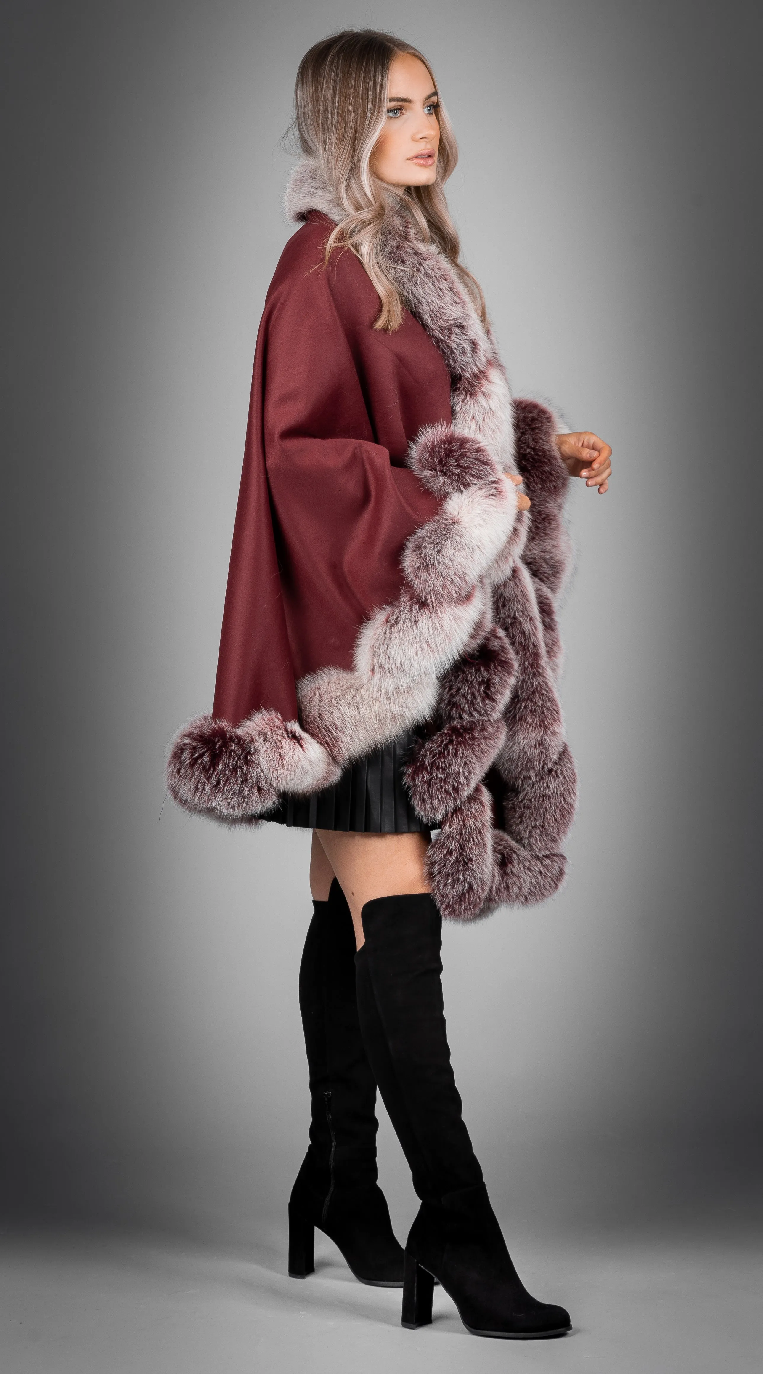 Cashmere Spiral Cape - Bordeaux