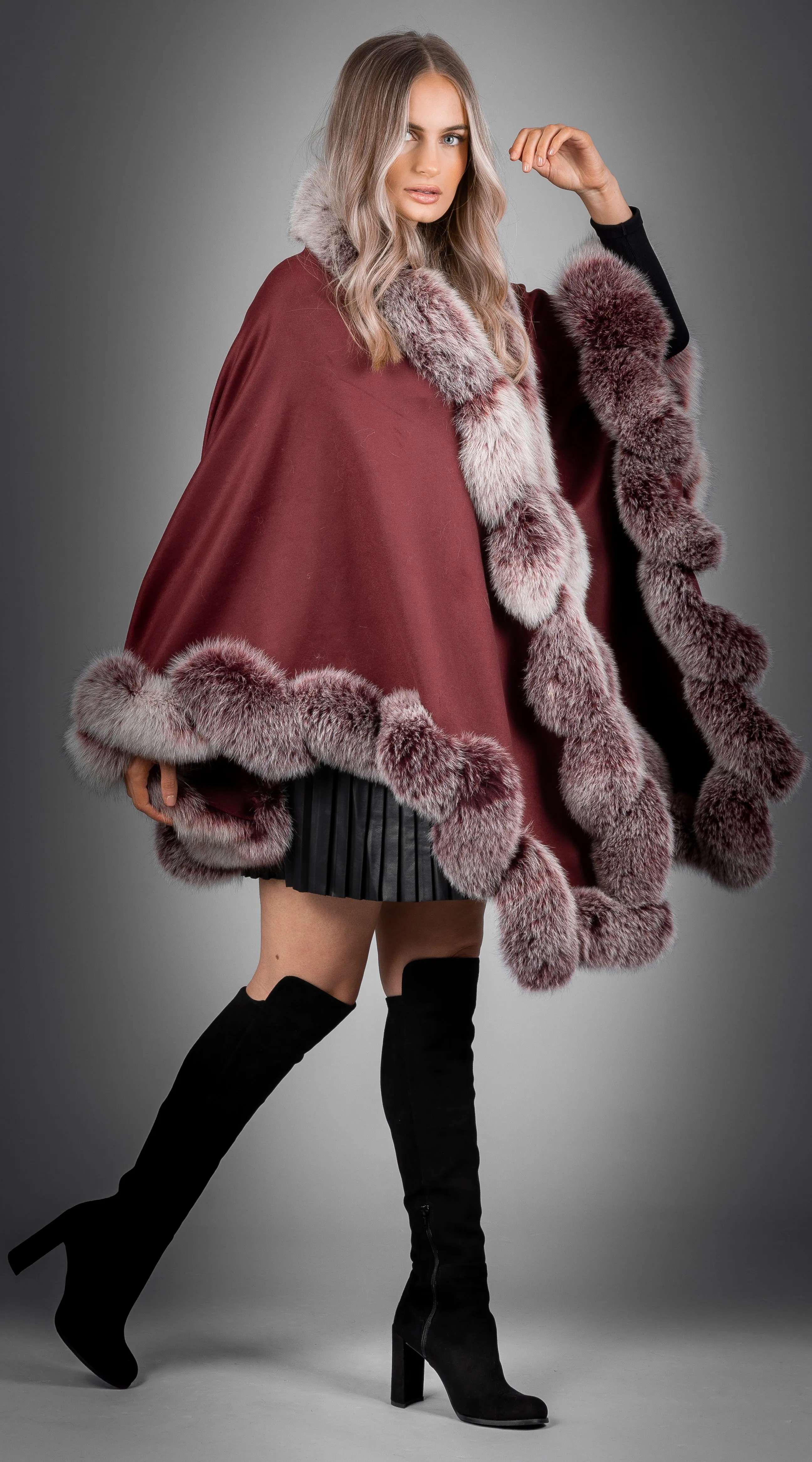 Cashmere Spiral Cape - Bordeaux