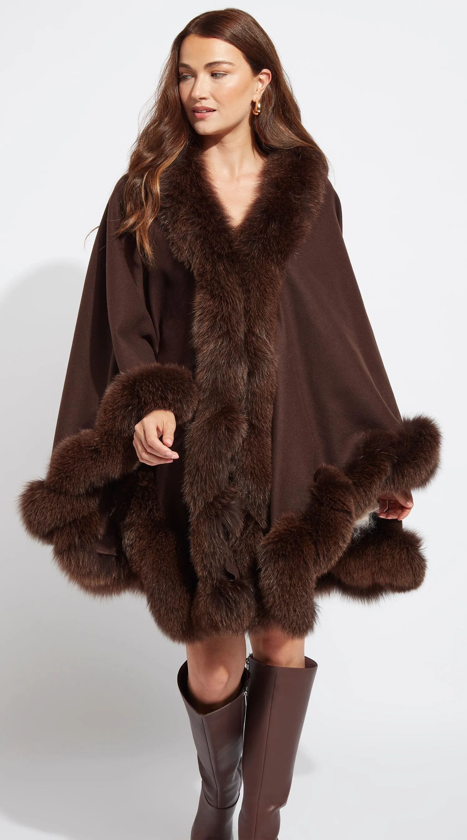 Cashmere Spiral Cape - Chocolate Brown