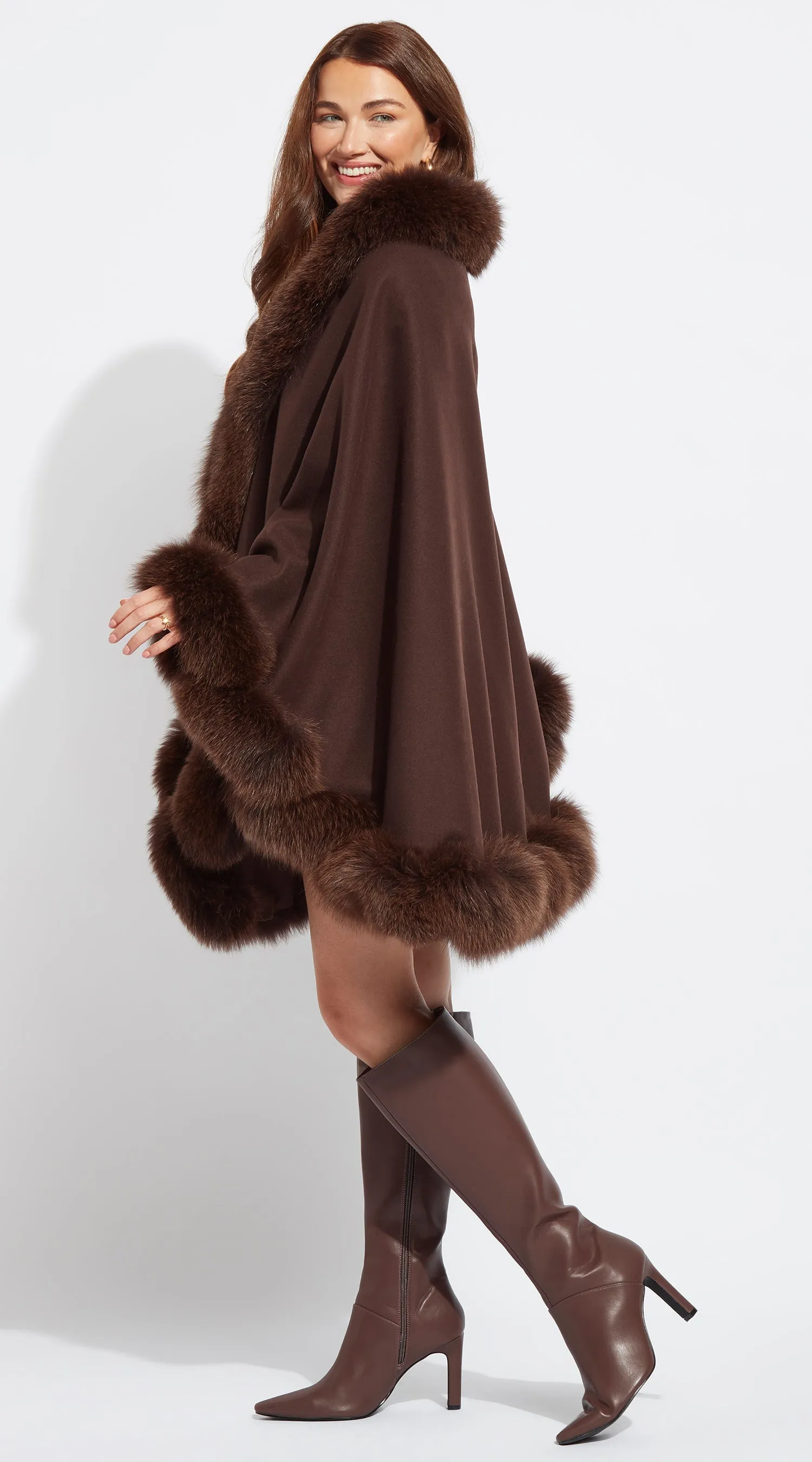 Cashmere Spiral Cape - Chocolate Brown