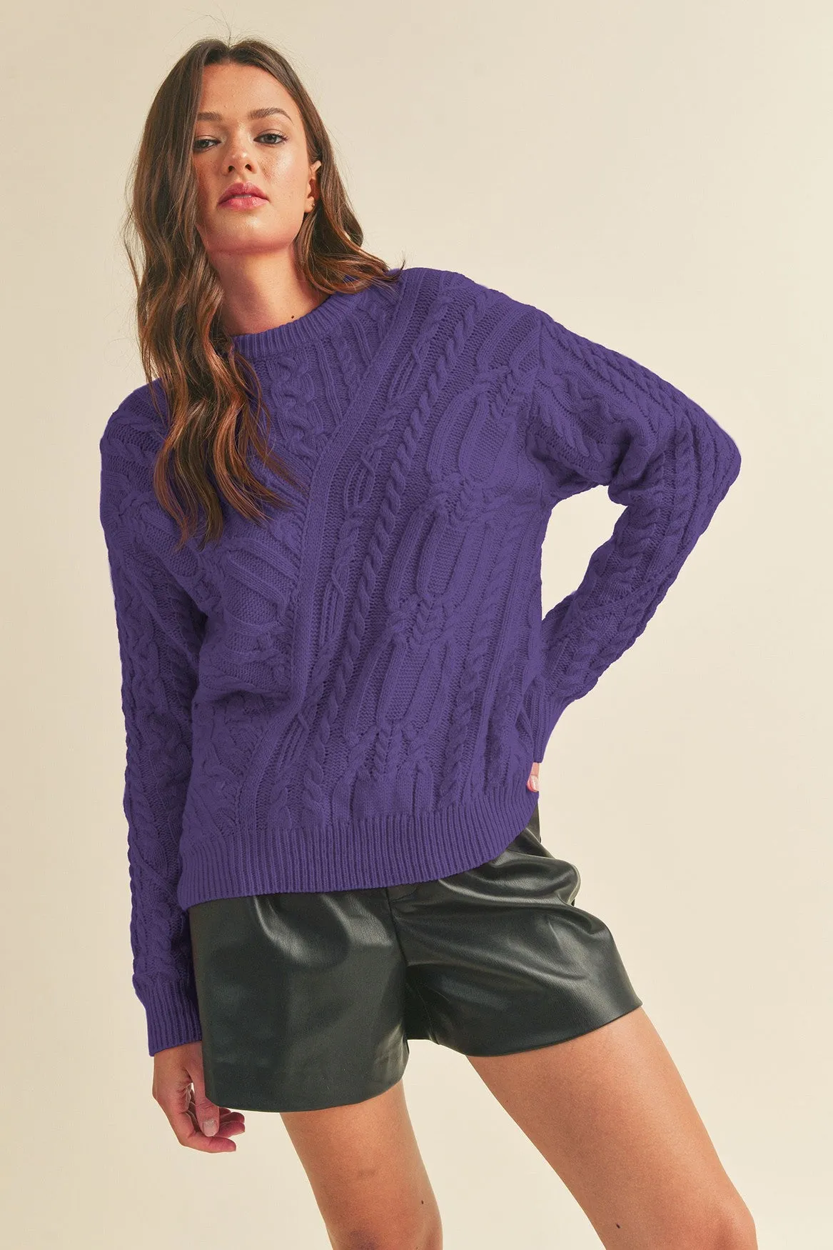 DIAGONAL CABLE KNIT SWEATER