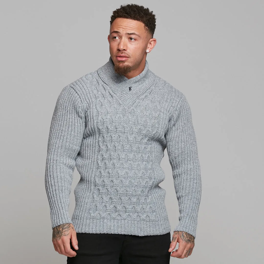 Father Sons Chunky Cable Knit Grey and White Jumper - FSJ005