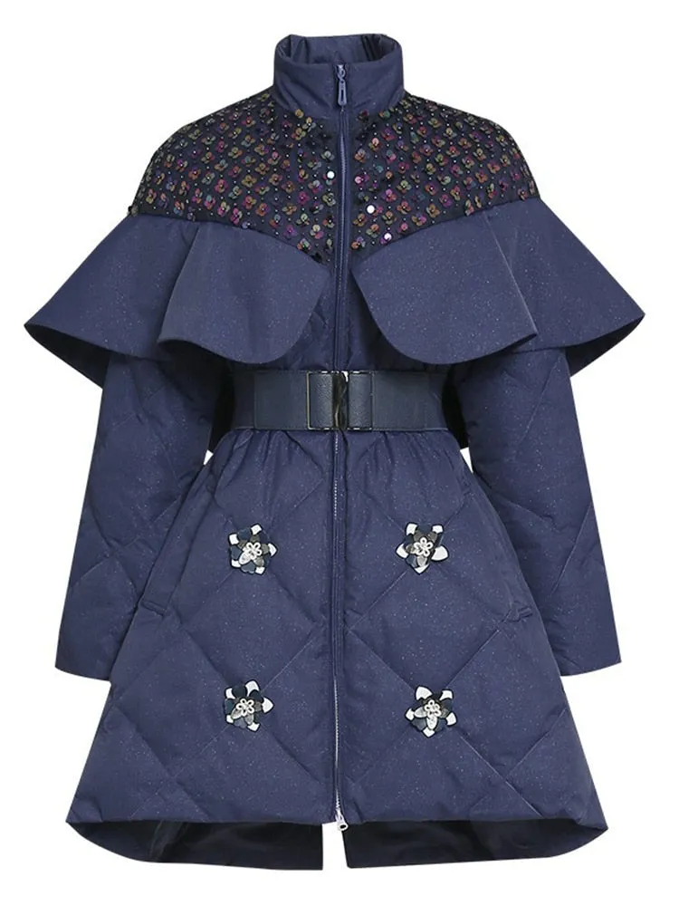 Flowers Belted Women's Duck Down Jackets