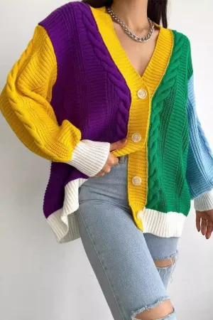 HWS1089 Bold Colorblock Knit Cardigan