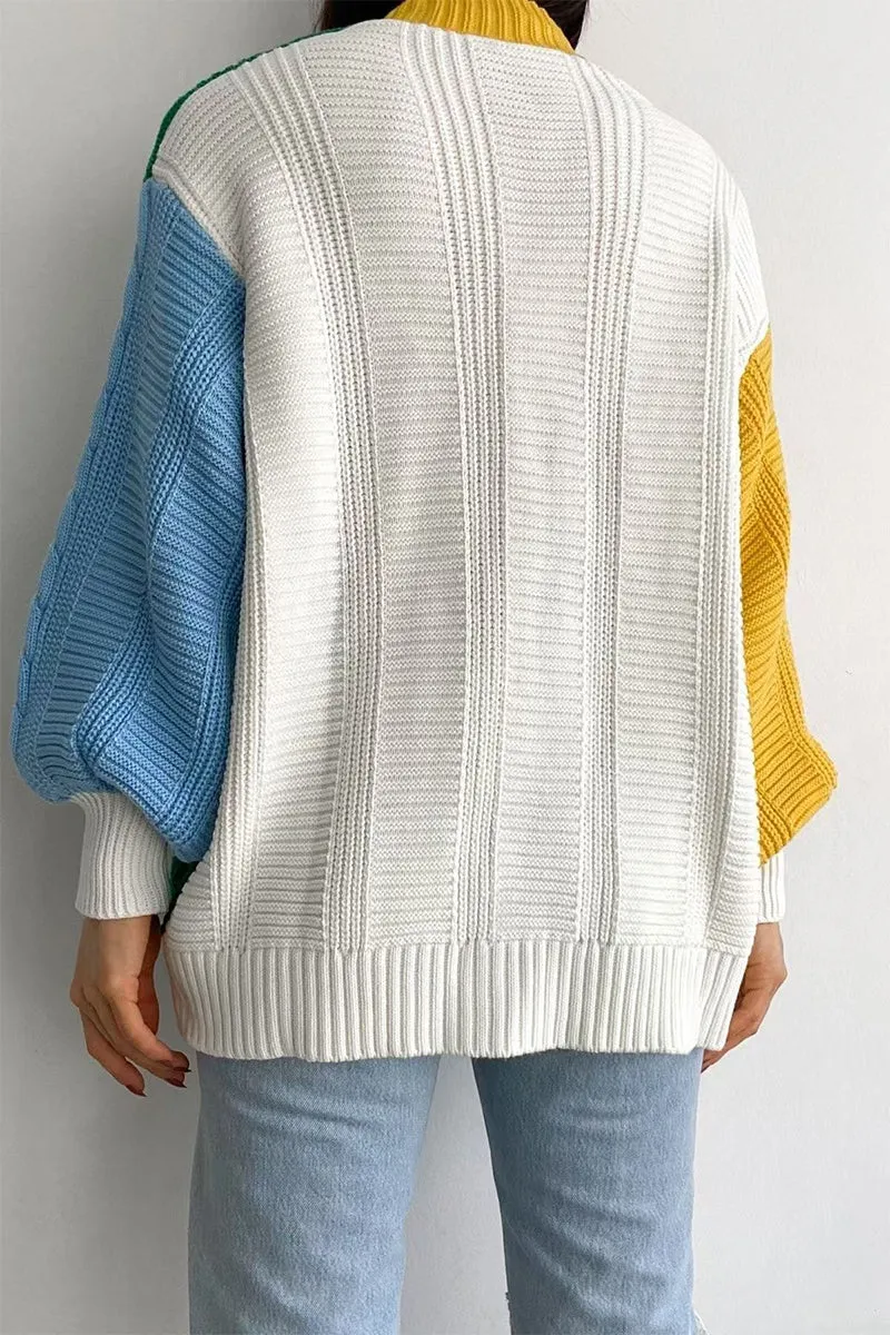 HWS1089 Bold Colorblock Knit Cardigan