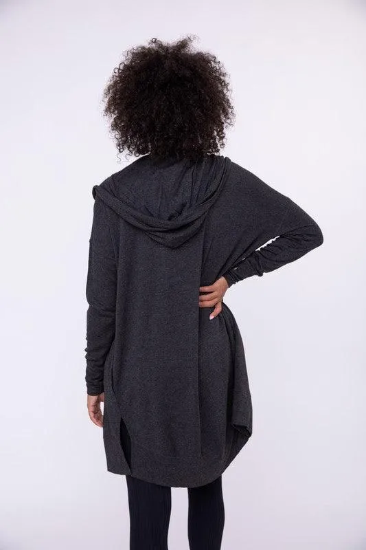 Longline Hooded Cardigan With Pockets