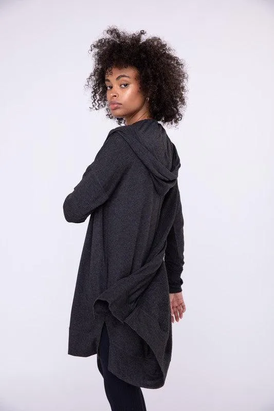 Longline Hooded Cardigan With Pockets