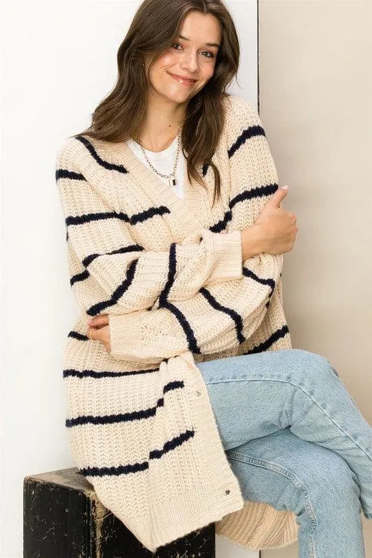 Made For Style Oversized Striped Sweater Cardigan