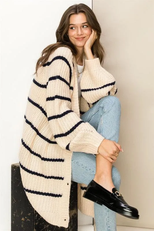 Made For Style Oversized Striped Sweater Cardigan