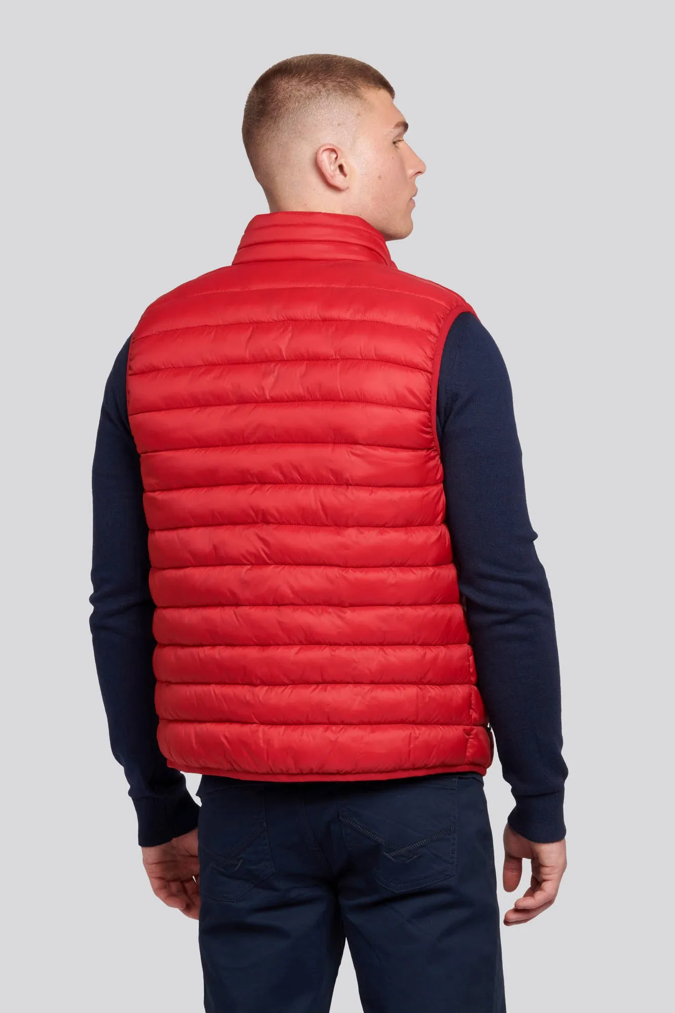 Mens Bound Quilted Gilet in Haute Red