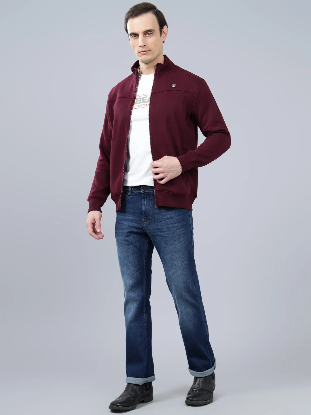 Men's Solid Maroon Mock Collar Sweatshirt