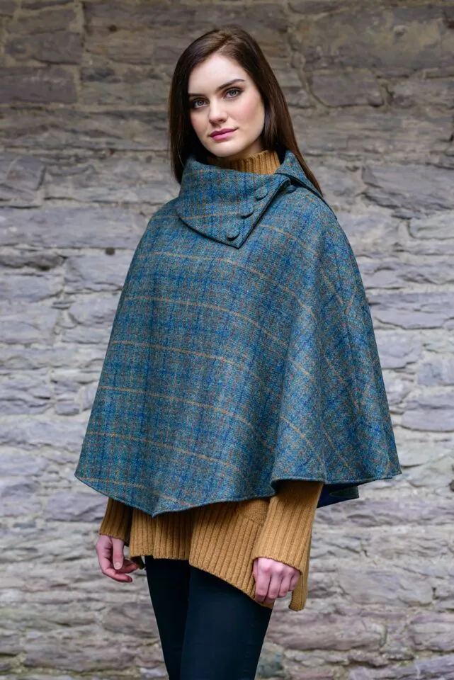 Mucros Weavers Poncho | Green Plaid