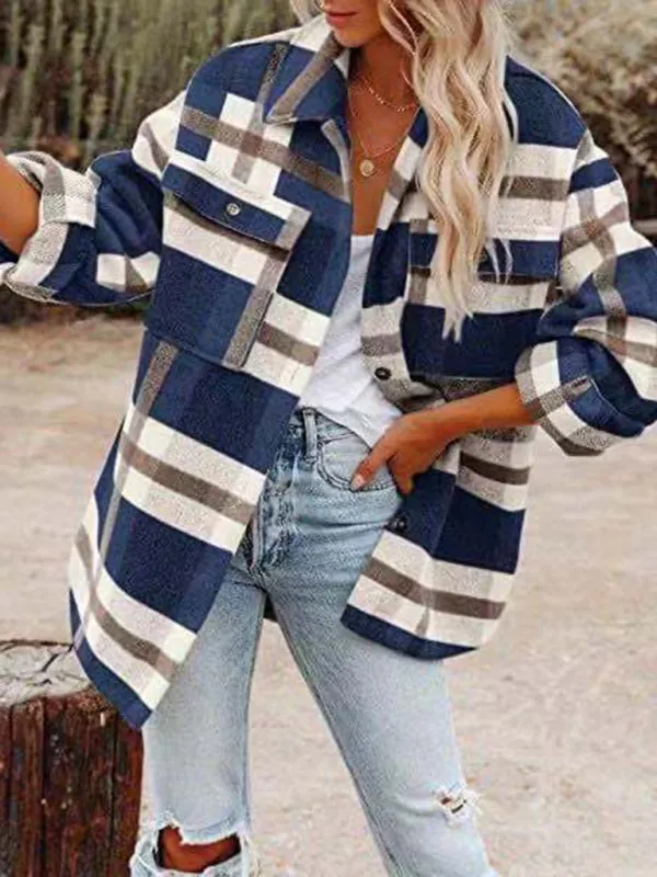 Oversized Plaid Jacket with Big Flap Pockets