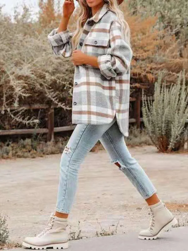 Oversized Plaid Jacket with Big Flap Pockets