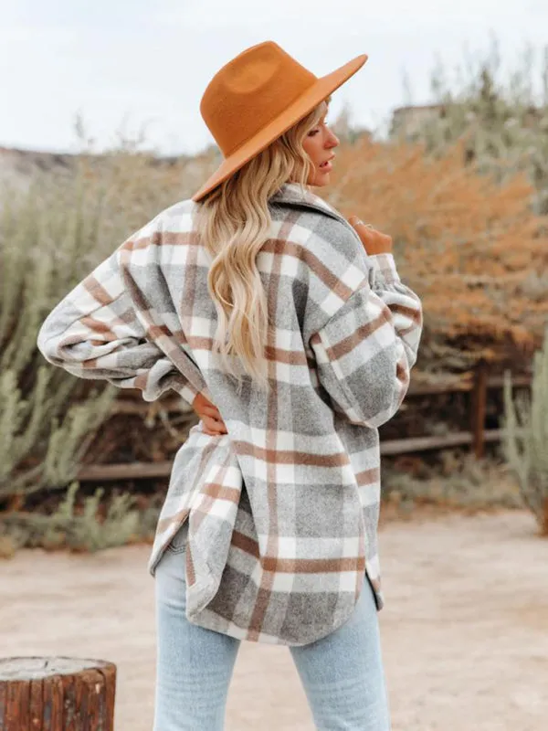 Oversized Plaid Jacket with Big Flap Pockets