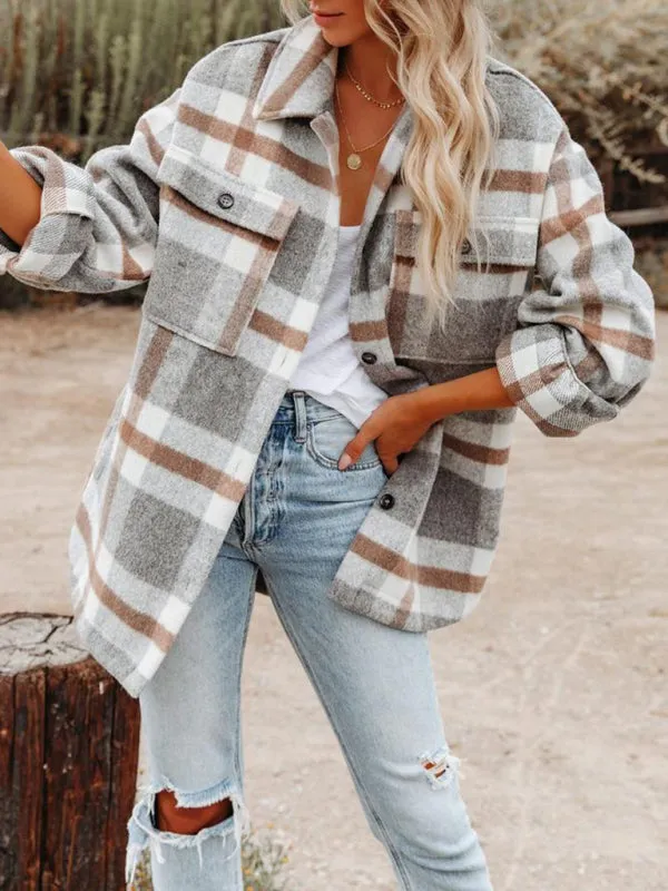 Oversized Plaid Jacket with Big Flap Pockets