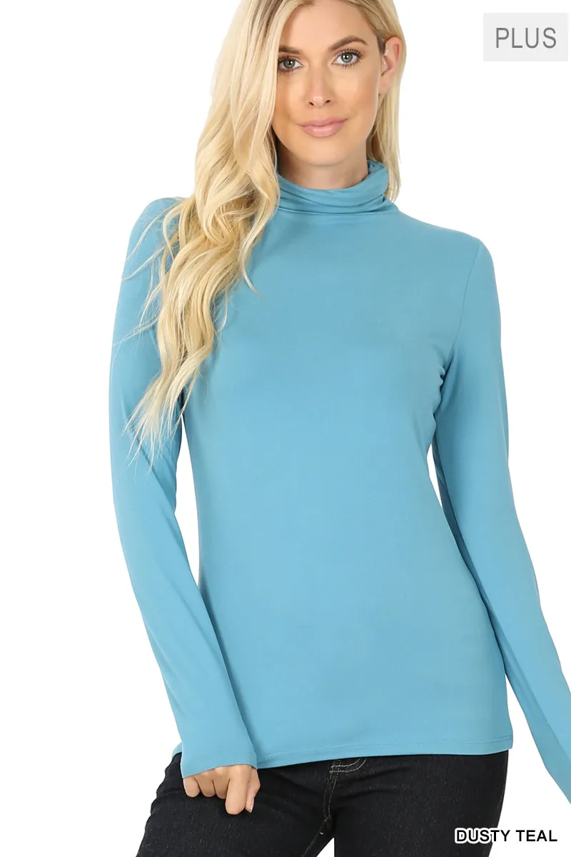 Plus Size Microfiber Mockneck Turtleneck Long Sleeve Lightweight Tee Shirt Top