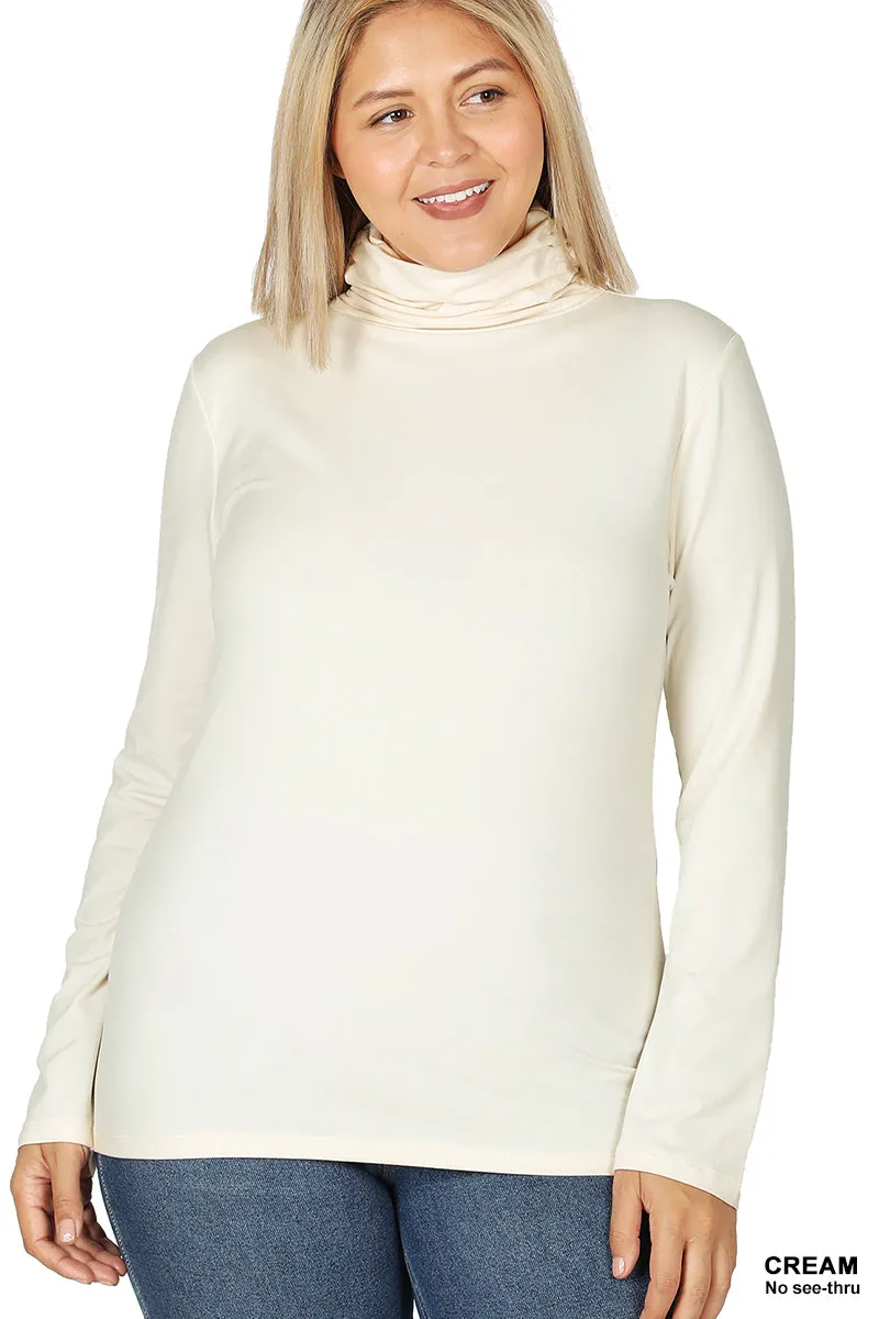 Plus Size Microfiber Mockneck Turtleneck Long Sleeve Lightweight Tee Shirt Top