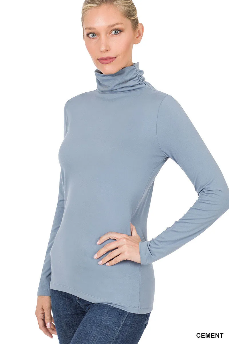 Plus Size Microfiber Mockneck Turtleneck Long Sleeve Lightweight Tee Shirt Top