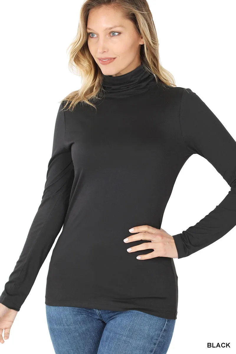 Plus Size Microfiber Mockneck Turtleneck Long Sleeve Lightweight Tee Shirt Top