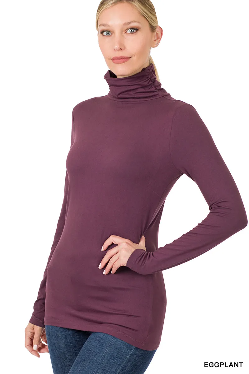 Plus Size Microfiber Mockneck Turtleneck Long Sleeve Lightweight Tee Shirt Top