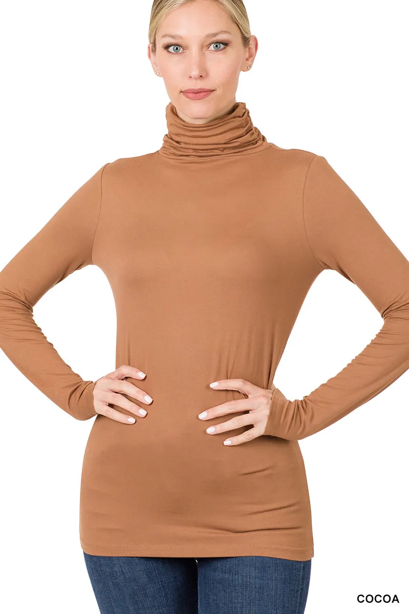 Plus Size Microfiber Mockneck Turtleneck Long Sleeve Lightweight Tee Shirt Top