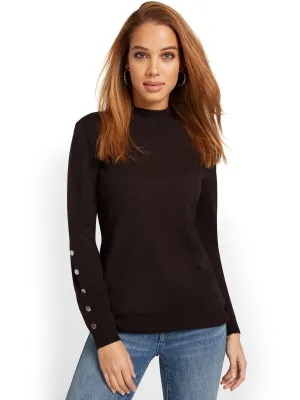 Snap-Sleeve Turtleneck Sweater