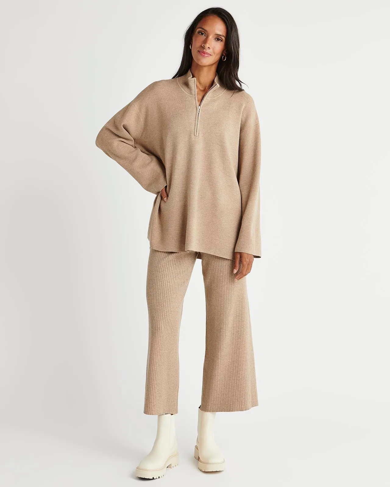 Splendid x Cella Jane Half-Zip Ribbed Sweater