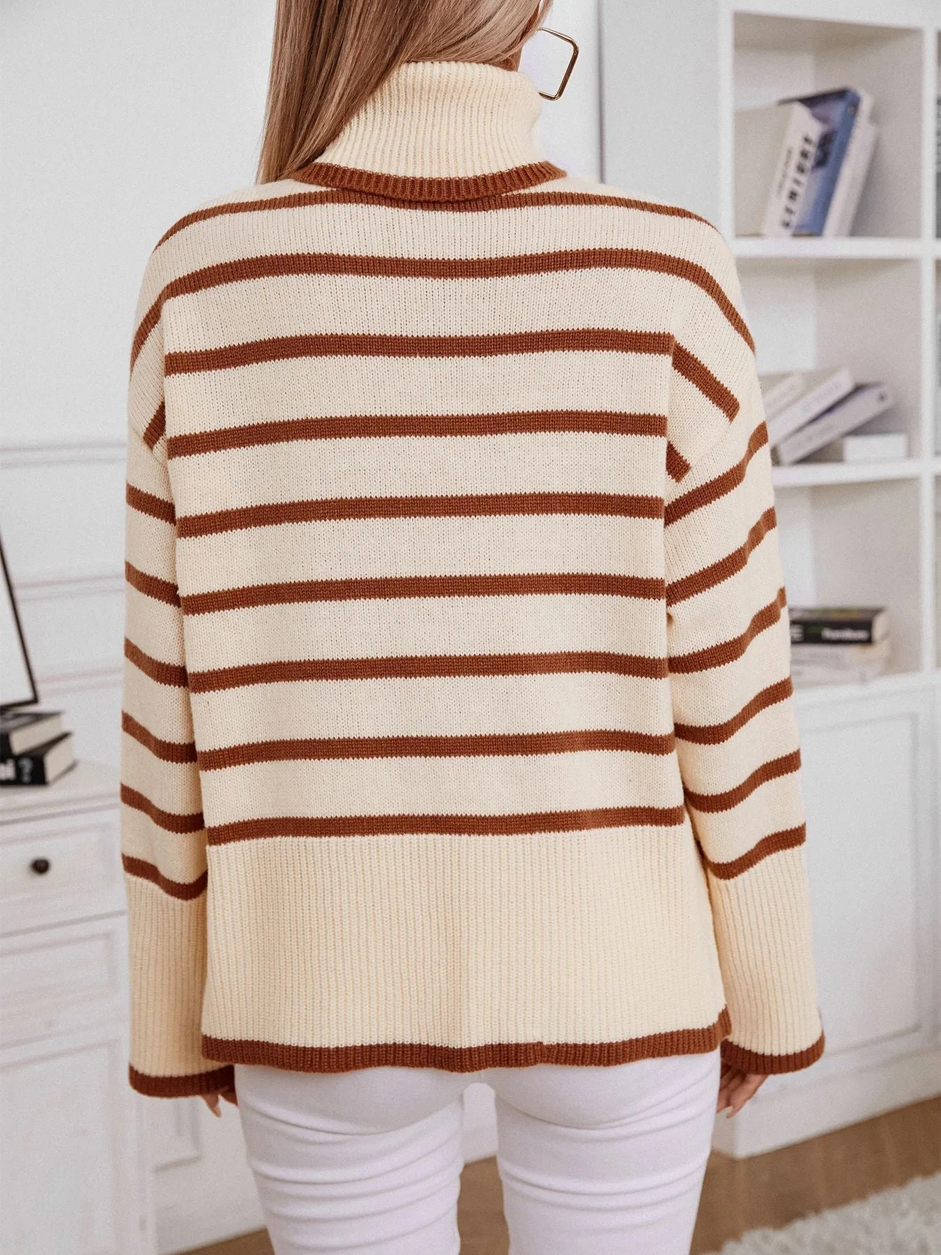 Striped Knit Turtleneck Sweater – Cozy and Chic Pullover