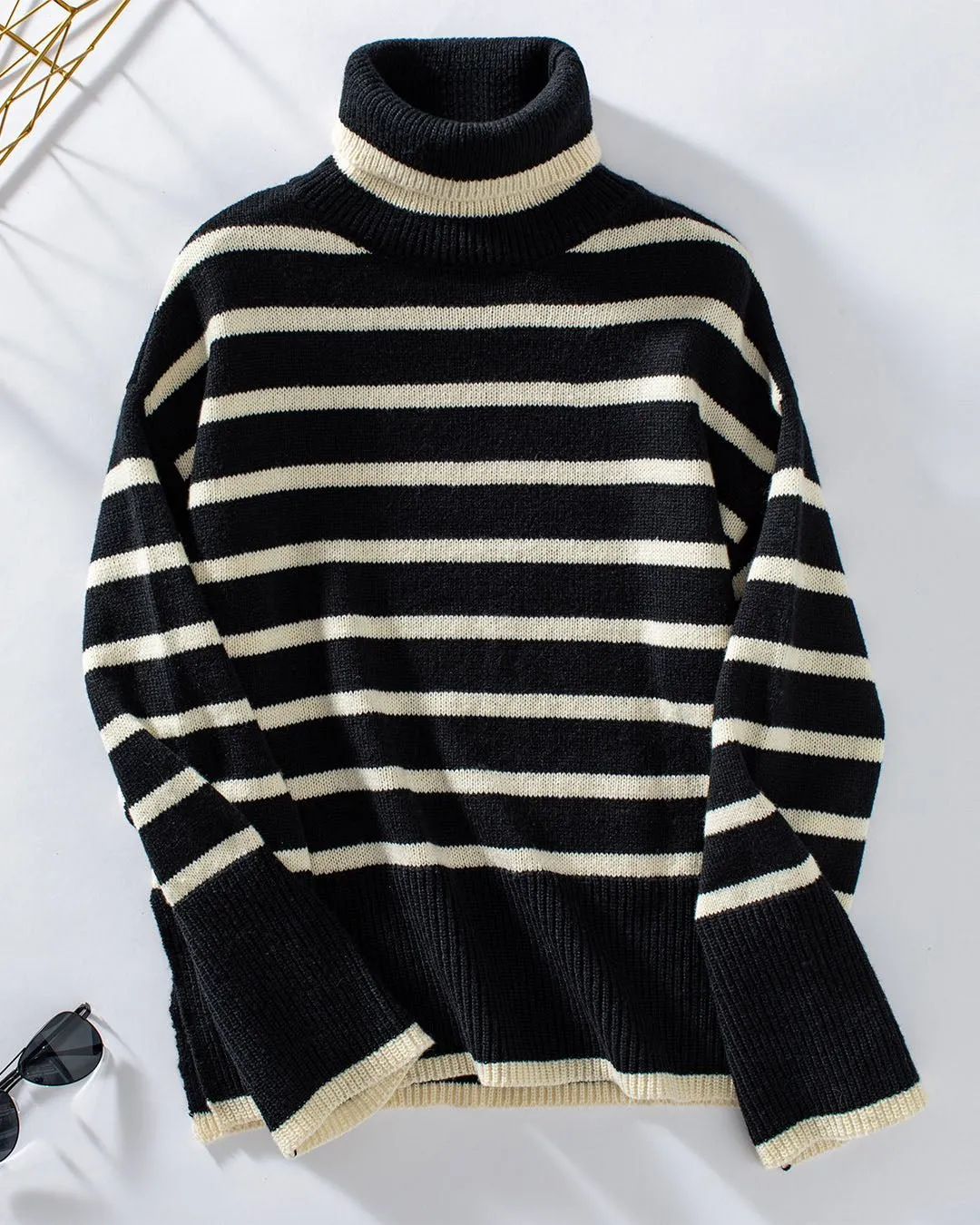 Striped Knit Turtleneck Sweater – Cozy and Chic Pullover