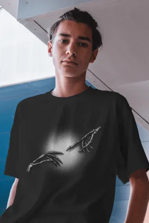 The Creation Of Adam Skeleto Black Printed Oversized T-shirt for Men