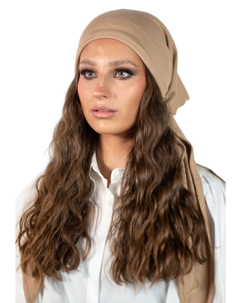 Tie Ur Knot Camel Cable Knit Adjustable Pre-Tied Bandanna with Full Grip