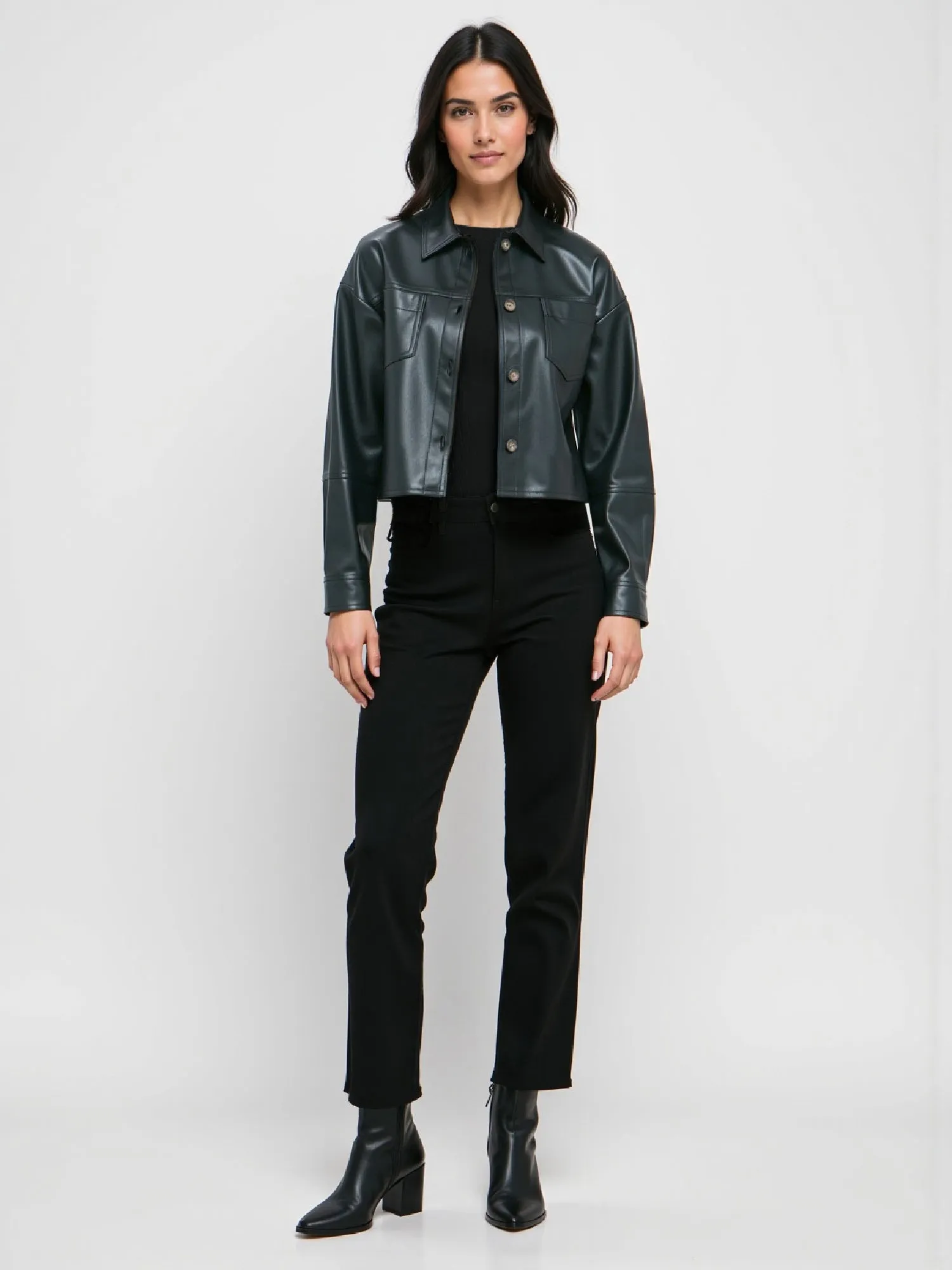 Trendy Vegan Leather Cropped Shacket