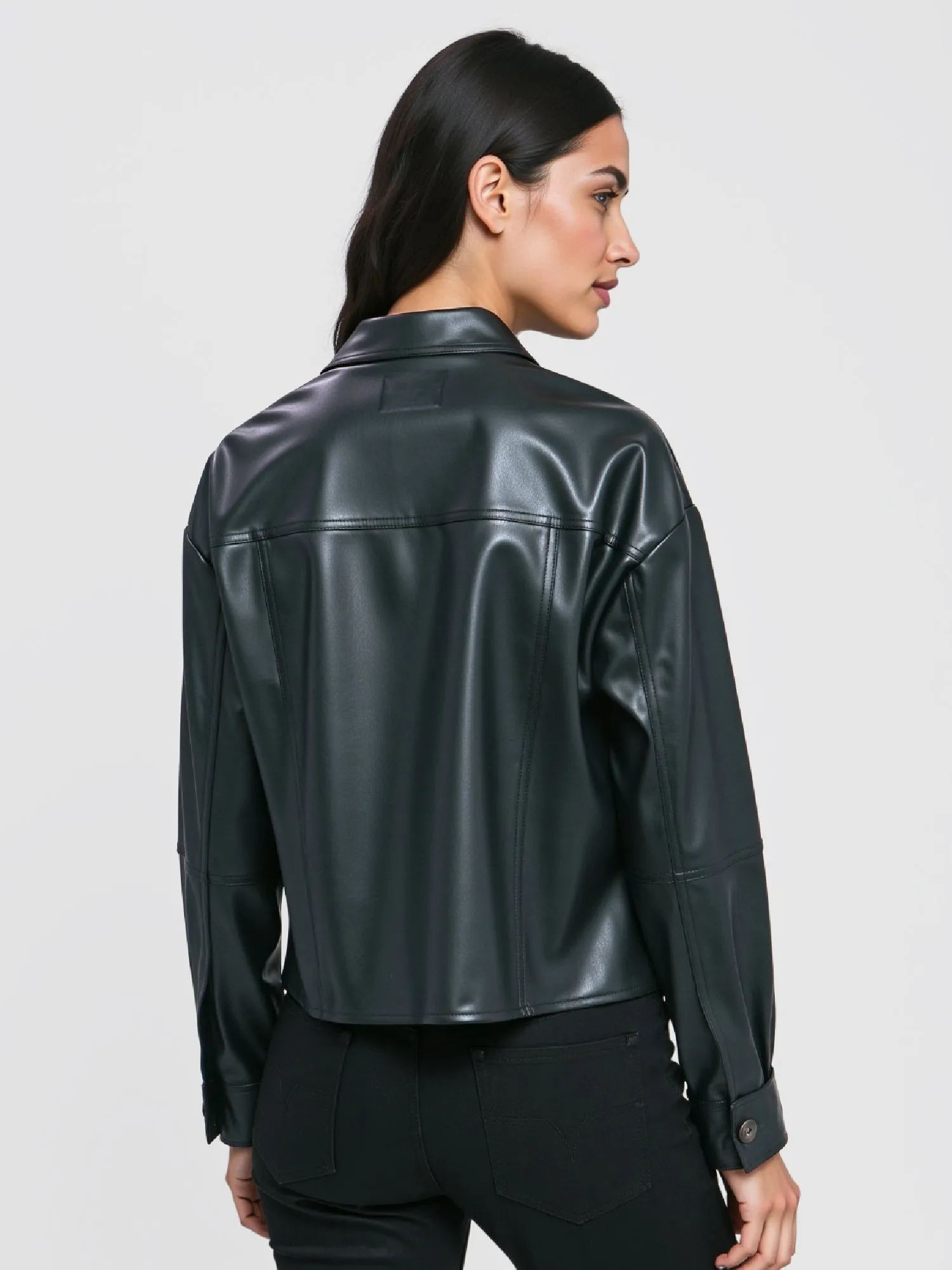 Trendy Vegan Leather Cropped Shacket