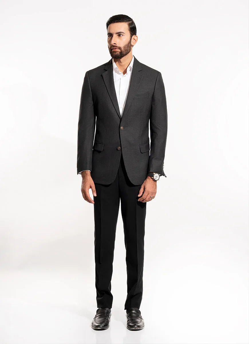 Twill Textured-Charcoal Grey, Wool Rich Classic Blazer