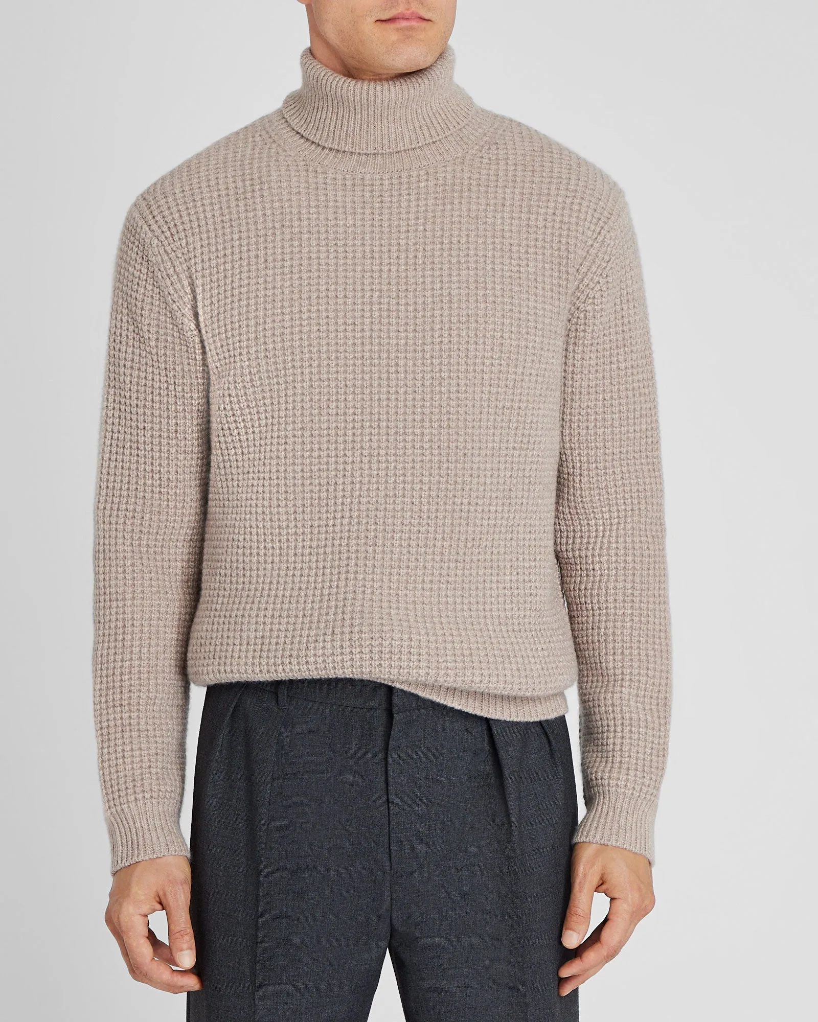 Waffle-Knit Cashmere Turtleneck