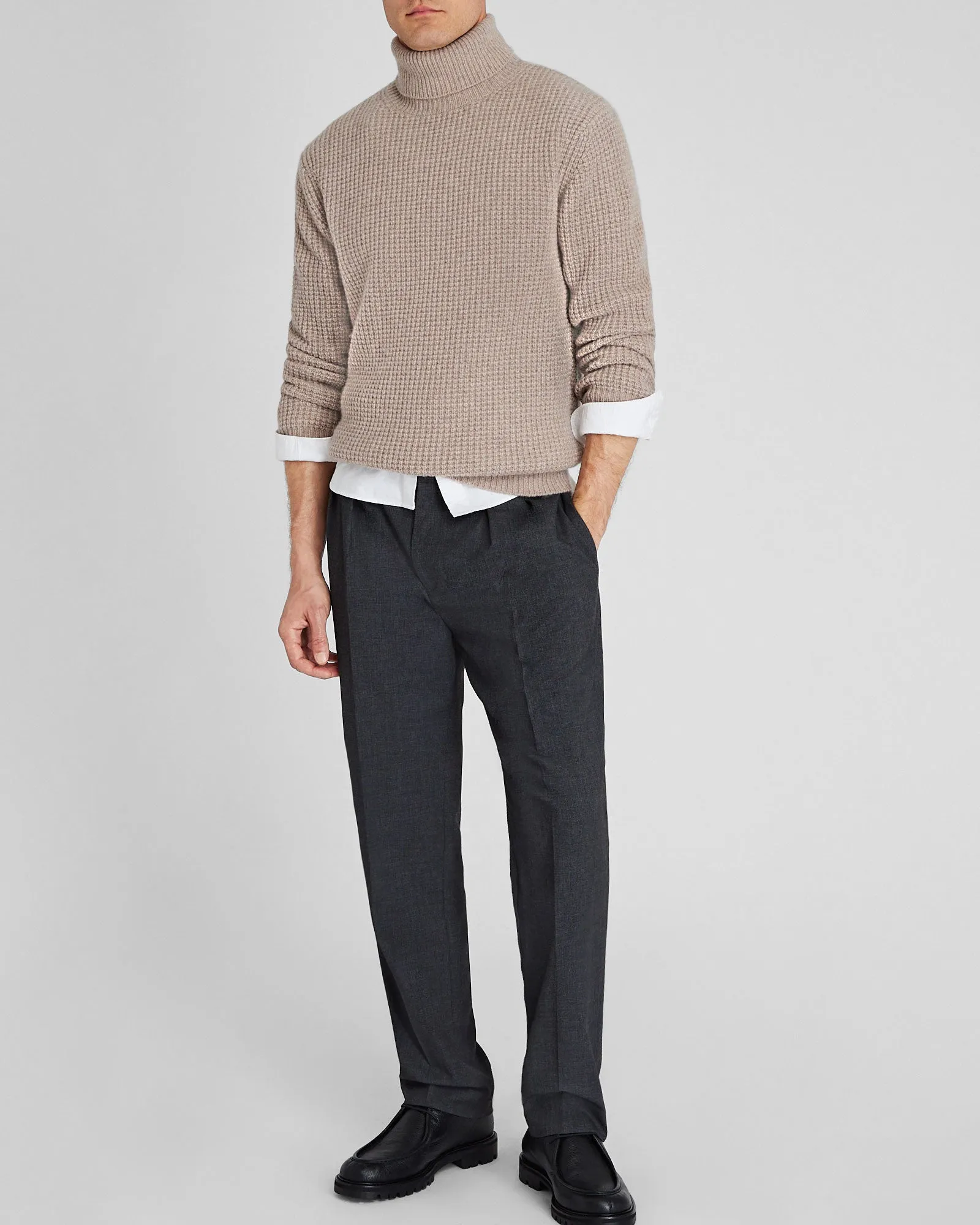 Waffle-Knit Cashmere Turtleneck