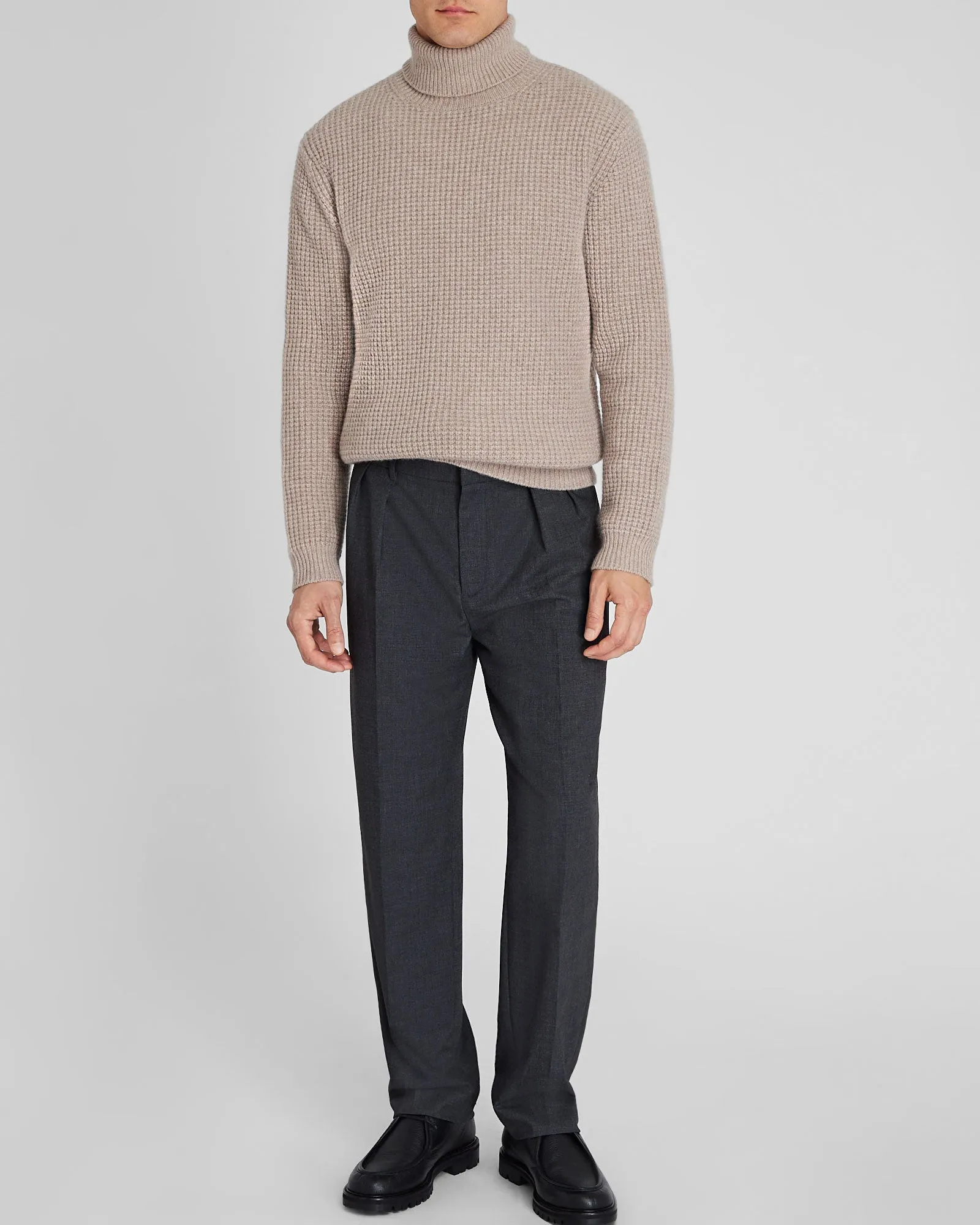 Waffle-Knit Cashmere Turtleneck