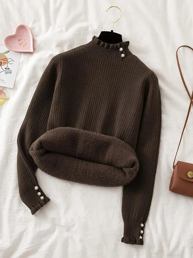 Winter Ruffled Mock Neck Sweaters