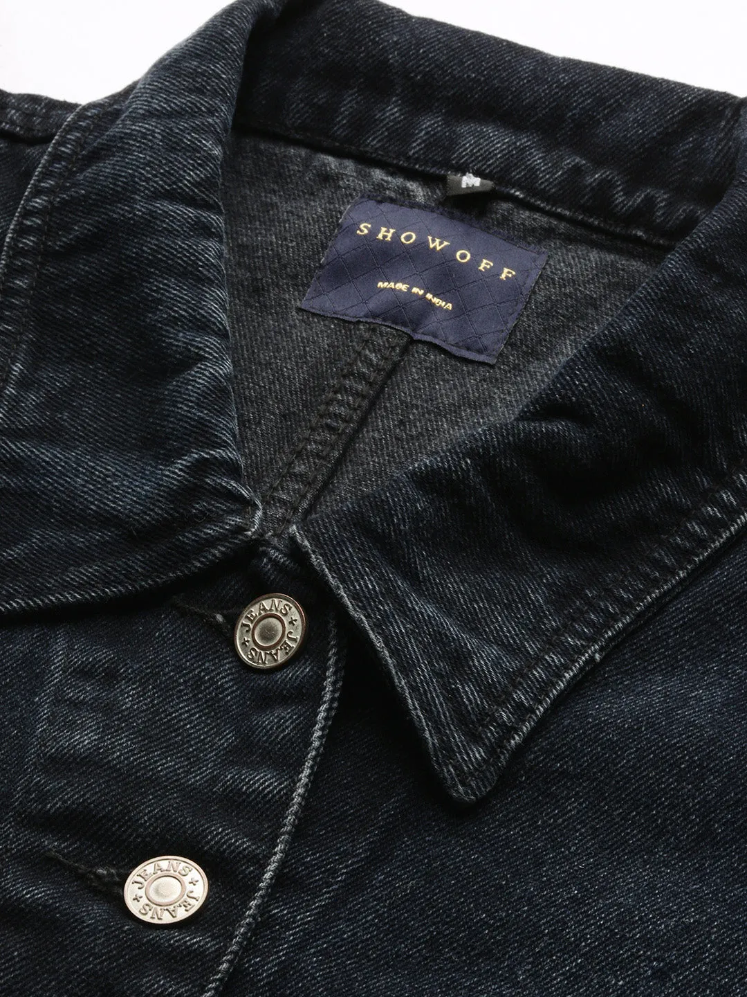 Women Navy Blue Oversized Crop Denim Jacket