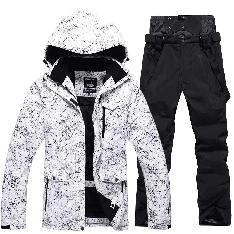 Women Snowboard Ski Jacket and Pants Set Marble Pattern