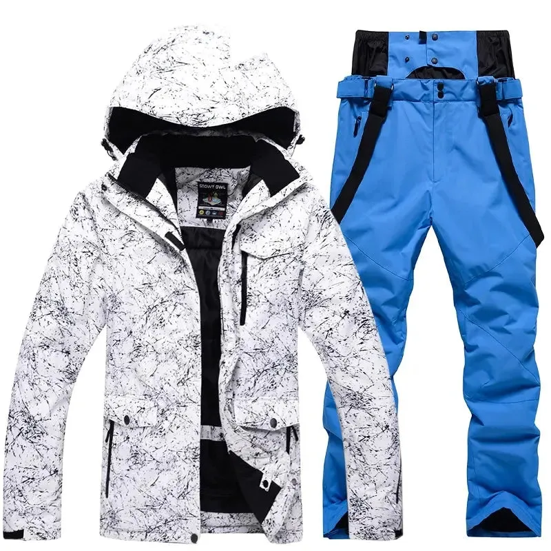 Women Snowboard Ski Jacket and Pants Set Marble Pattern